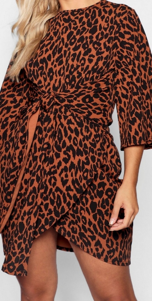 Leopard Tie Waist Wrap Dress